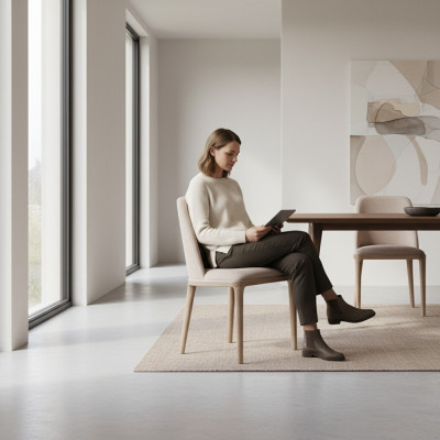Luxus Design Polster Stuhl Stühle Sitz Esszimmer Holz Textil Sessel Echtholz