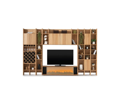Wohnzimmer Wohnwand Holz Luxus Garnitur neu Stil Modern Luxus braun
