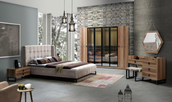 Schlafzimmer Spiegel Kommode Holz Modernes Design Luxus braun neu
