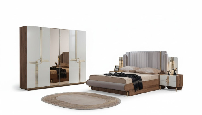 Schlafzimmer Bett 2x Nachttisch Kleiderschrank 4tlg.Komplett Set Design