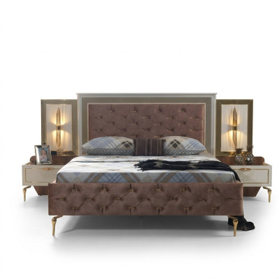 Schlafzimmer Bett Design Einrichtung Luxus Polster Betten braun Modern