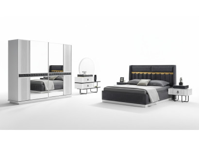 Schlafzimmer Set Bett 2x Nachttisch 5 tlg Design Modern Luxus Komplettes