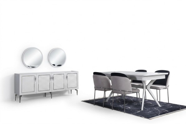 Esszimmer Komplett Set Esstisch 4x Stühle Anrichte + 2x Spiegel Gruppe