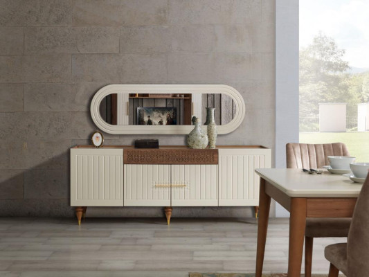 Esszimmer Set Tisch 4x Stuhl Anrichte Spiegel Möbel 7tlg neu Modern