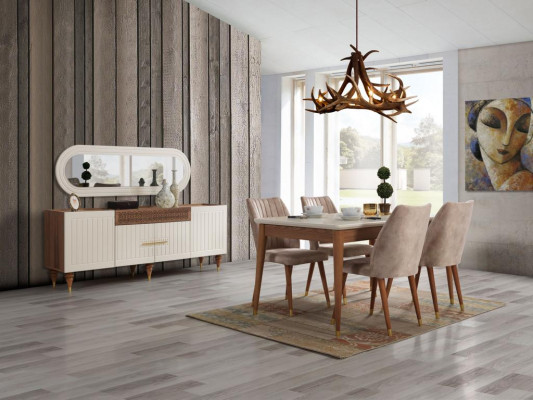 Esszimmer Set Tisch 4x Stuhl Anrichte Spiegel Möbel 7tlg neu Modern