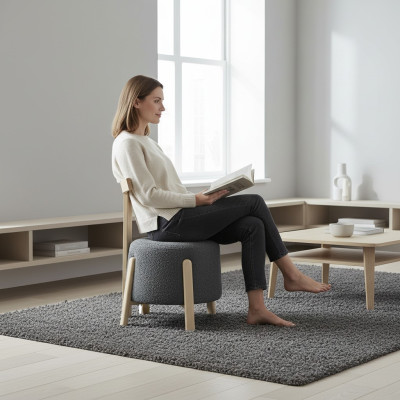Stuhl Esszimmer Polsterstuhl Lounge Textil Sitz Sessel Grau Neu Rund