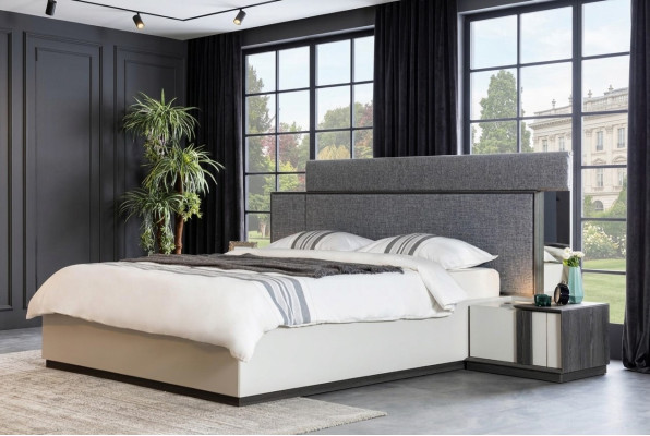 Graues Luxus Schlafzimmer Bett Textil Möbel Betgestell Modern Holz Neu