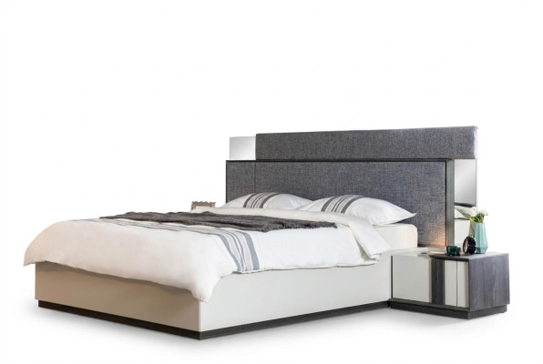 Graues Luxus Schlafzimmer Bett Textil Möbel Betgestell Modern Holz Neu