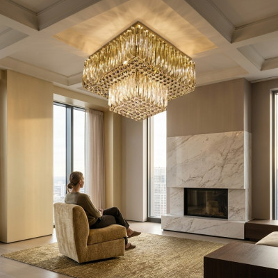 Kronleuchter Decke Lampe Wohnzimmer gold Luxus Beleuchtung Kristall