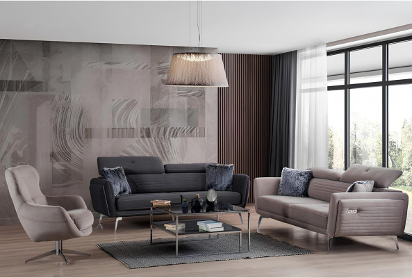 Sofagarnitur Couch Polster Möbel Stoff Sofa Couchen 3+3+1 Grau Gruppe