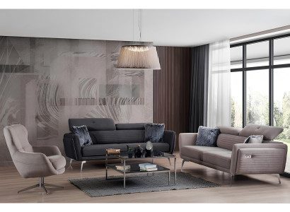 Sofagarnitur Couch Polster Möbel Stoff Sofa Couchen 3+3+1 Grau Gruppe