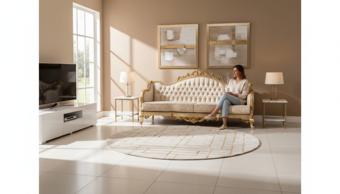 Dreisitziges klassisches barockes Rokoko-Polstersofa in Goldholzqualität