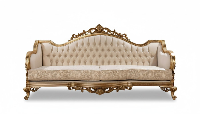 Dreisitziges klassisches barockes Rokoko-Polstersofa in Goldholzqualität