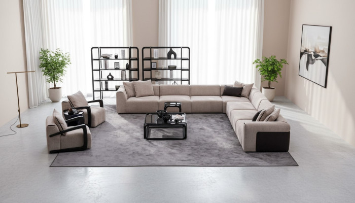 Luxus Sofa-Set Sitzgruppe Wohnlandschaft L-Form Sofa Sessel Textil Neu
