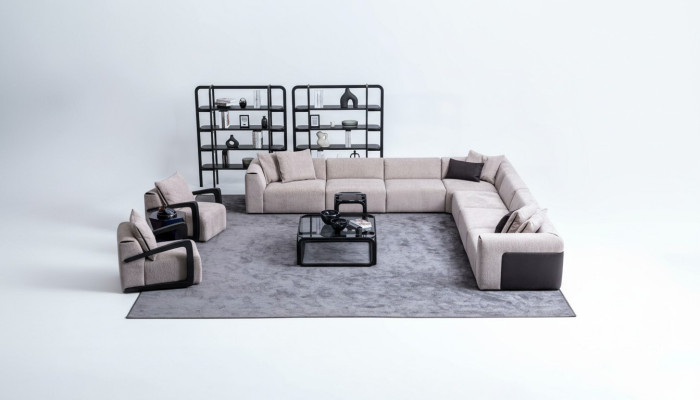 Luxus Sofa-Set Sitzgruppe Wohnlandschaft L-Form Sofa Sessel Textil Neu