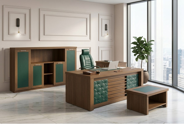 Braune Office Garnitur Luxus Büromöbel Schreibtisch Designermöbel 4tlg