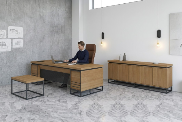 Braune Büro Einrichtung Möbel Set Arbeitszimmer Tisch 3tlg. Set