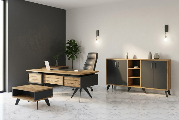 Großes Arbeitszimmer Set Büromöbel Schreibtisch Kommode Tisch