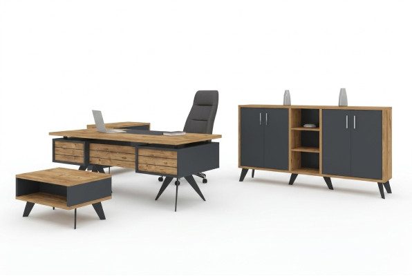 Großes Arbeitszimmer Set Büromöbel Schreibtisch Kommode Tisch