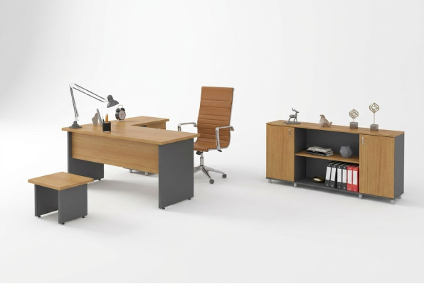 Büroeinrichtung Arbeitszimmer Set Büromöbel Chef Schreibtisch Schrank