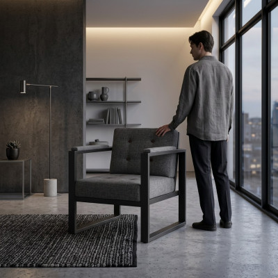 Grau Sessel Textil Möbel Arbeitszimmer Büromöbel Neu Sitz