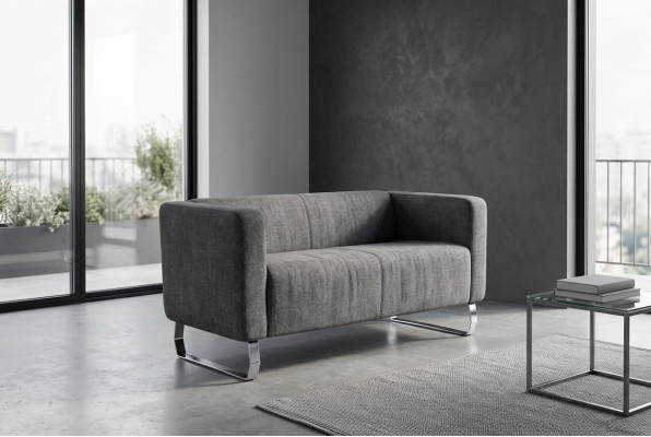 Schwarzer Zweisitzer Arbeitszimmermöbel Graue Luxus Couch Textilmöbel