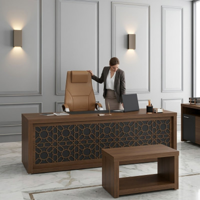 Klassischer Schreibtisch Arbeitszimmer Tisch Holzmöbel Office 220x90cm