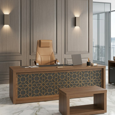 Klassischer Schreibtisch Arbeitszimmer Tisch Holzmöbel Office 220x90cm