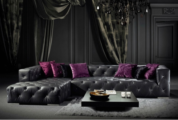 Ecksofa L-Form Chesterfield Luxus Sofa Schwarz Couch Ledersofa Neu