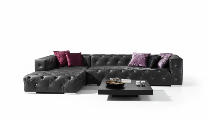 Ecksofa L-Form Chesterfield Luxus Sofa Schwarz Couch Ledersofa Neu