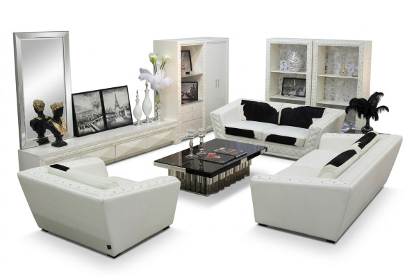 Sofagarnitur Chesterfield 3+2+1 Sitzer Sessel Sofa Leder mit Ponyfell