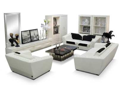Sofagarnitur Chesterfield 3+2+1 Sitzer Sessel Sofa Leder mit Ponyfell
