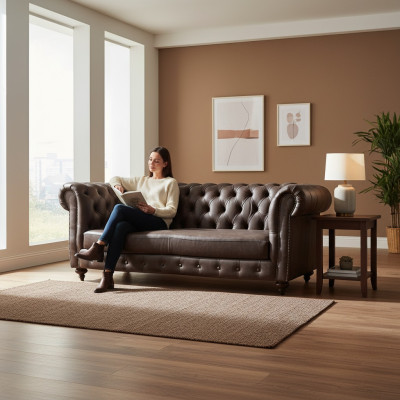 Sofa 3 Sitzer Chesterfield Couch Echtleder Sofas Braun Couchen Möbel