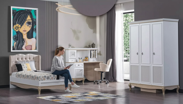Kinder Jugendzimmer Bett + Schreibtisch + Kleiderschrank 3-teilige