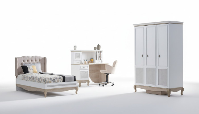 Kinder Jugendzimmer Bett + Schreibtisch + Kleiderschrank 3-teilige