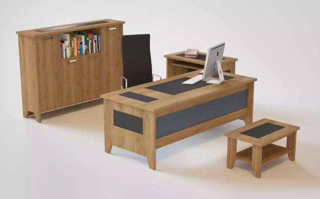 Hochwertiges, elegantes Büro-Set im modernen Stil aus stabilem Holz