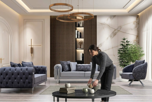 Moderne bequeme Wohnzimmermöbel zwei Dreiersofas und 1 Sitzer Sessel