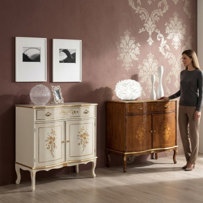 Luxuriöses weißes Sideboard mit Schubladen Möbel Holzschrank Lampe Lampen