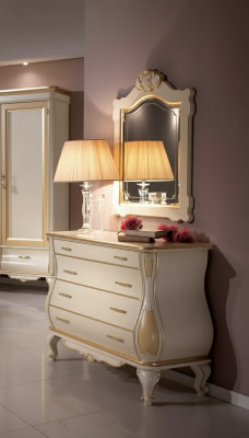 Kommode Luxus Spiegel Klassisch Weiß Schlafzimmer Möbel Schränke Kommoden