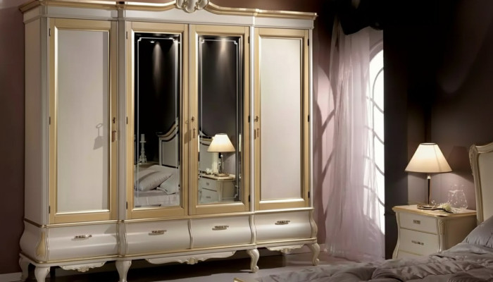 Klassischer Luxus Weißer Viertüriger Schlafzimmerschrank Holzmöbel Neu