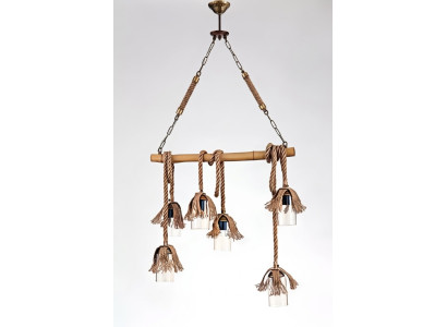 Lampe Deckenleuchter Lüster Kronleuchter Deckenlampe Bambus Glas Braun