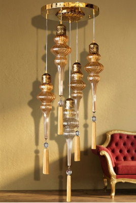 Lüster Rund Deckenleuchter Kronleuchter Deckenlampe Lampen Glas Gold