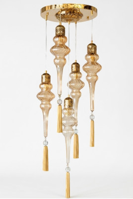Lüster Rund Deckenleuchter Kronleuchter Deckenlampe Lampen Glas Gold