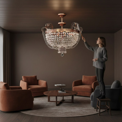 Luxus Deckenleuchter Lüster Kronleuchter Deckenlampe Gold Kristall Runde Lampe