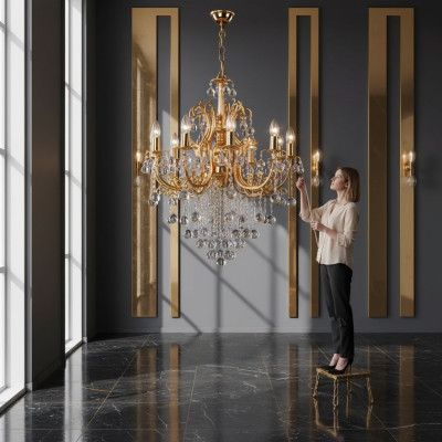 Luxus Lüster Kristall Deckenleuchter Kronleuchter Deckenlampe Gold Lampe