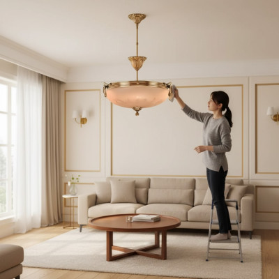 Kronleuchter Deckenlampe Lüster Deckenleuchter Lampe Glas Gold Beige