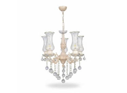 Klassische Lüster Deckenlampe Beige Kristall Hängebeleuchtung Deckenluster