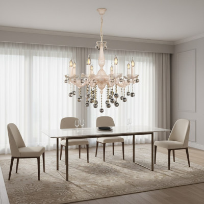 Lüster Deckenleuchter Kronleuchter Beige Deckenlampe Kristall Lampe