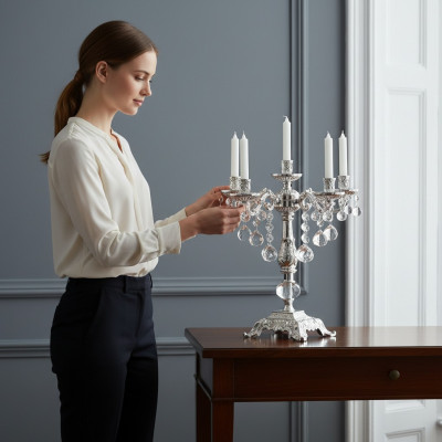 Leuchter Kerzenständer Kerzenleuchter Kerzenhalter Elegant Silber Art