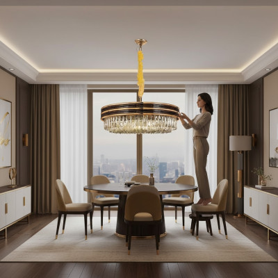 Runde Leuchte Lampe Deckenleuchter Gold Kronleuchter Deckenlampe Lüster Kristall